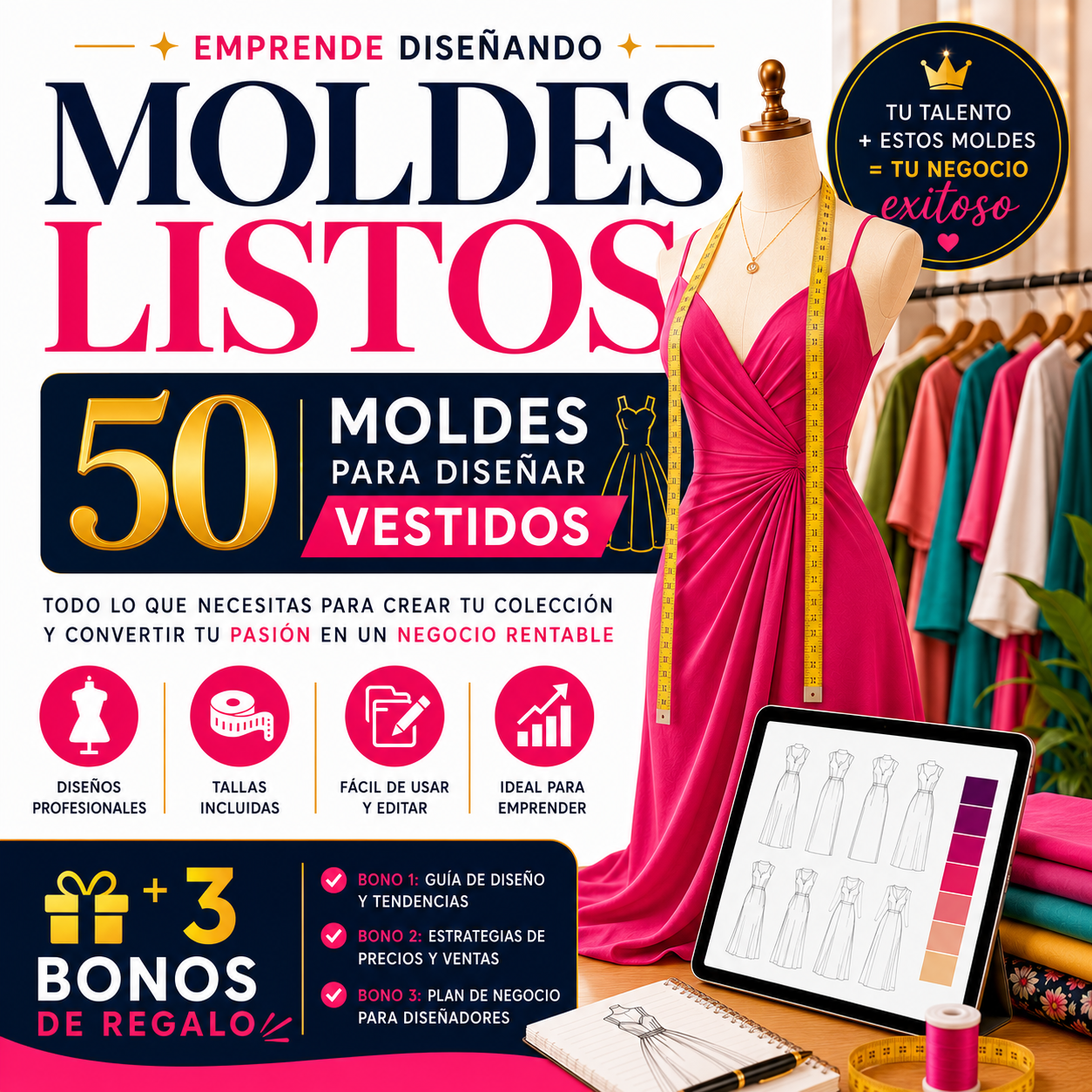 Emprende con Moldes Listos + 3 Bonos: Gana +800.000 al mes